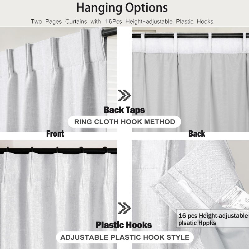 IVAPUPU Thick Linen Blend Pinch Pleated Blackout Curtains for Bedroom - 2 Pages Black Out White Curtains 108 Inch Long 2 Panel for Living Room Darkening Thermal Window Curtain Drapes with 16pc Hooks - Image 4