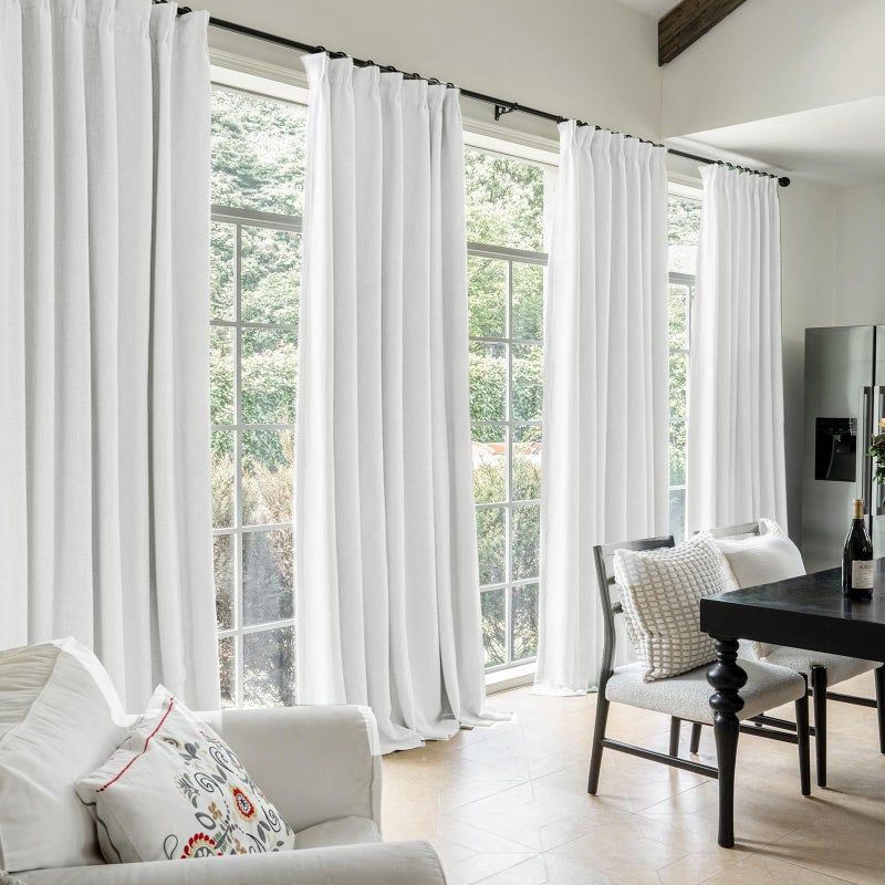 IVAPUPU Thick Linen Blend Pinch Pleated Blackout Curtains for Bedroom - 2 Pages Black Out White Curtains 108 Inch Long 2 Panel for Living Room Darkening Thermal Window Curtain Drapes with 16pc Hooks - Image 5