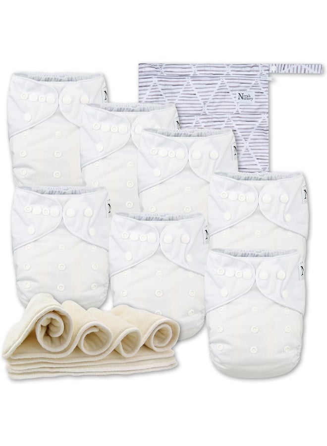 Nora's Nursery Winter White Baby Cloth Pocket Diapers 7 Pack, 7 Bamboo Inserts, 1 Wet Bag - Image 1