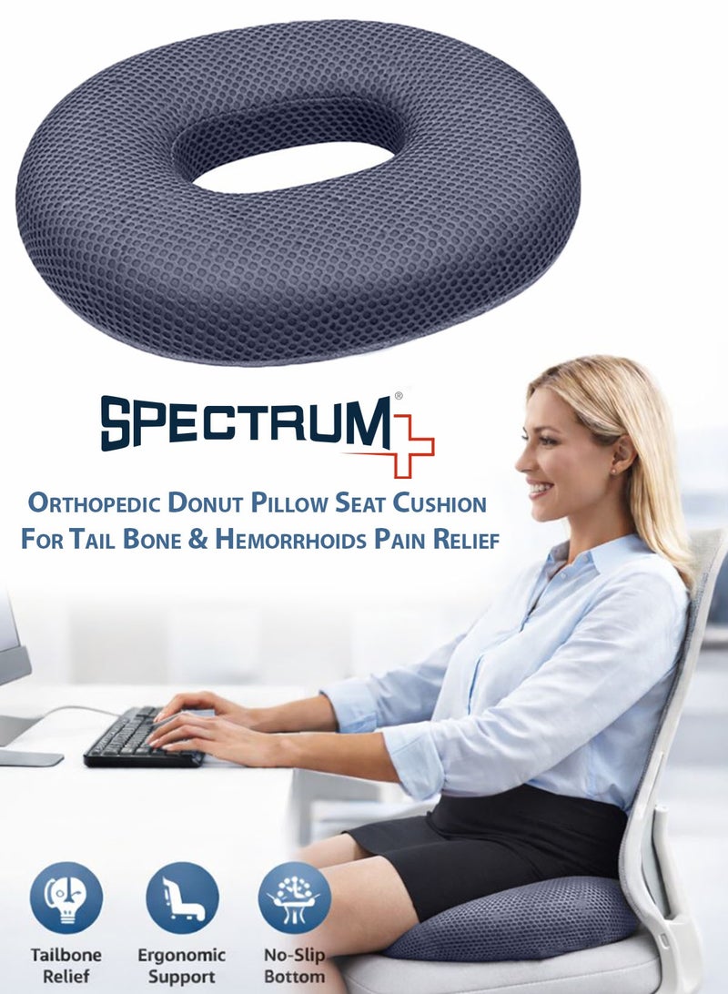 Spectrum Orthopedic Donut Pillow Memory Foam Seat Cushion for Hemorrhoid & Tailbone Pressure Relief, Coccyx & Sciatic Support, Pregnancy & Postpartum Sitting Comfort, Anti-Slip Washable 4D Mesh Chair Cushion for Office, Car & Wheelchair - Image 1