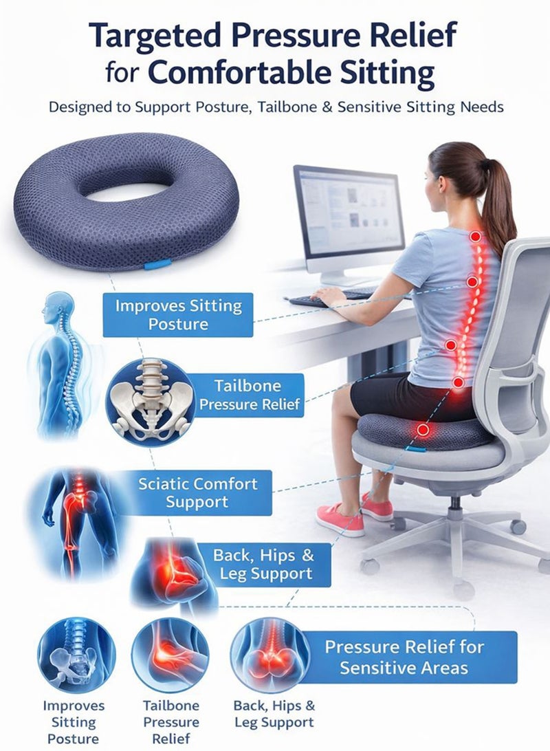 Spectrum Orthopedic Donut Pillow Memory Foam Seat Cushion for Hemorrhoid & Tailbone Pressure Relief, Coccyx & Sciatic Support, Pregnancy & Postpartum Sitting Comfort, Anti-Slip Washable 4D Mesh Chair Cushion for Office, Car & Wheelchair - Image 2