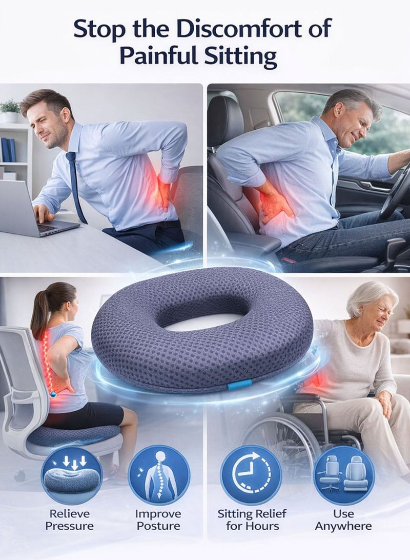Spectrum Orthopedic Donut Pillow Memory Foam Seat Cushion for Hemorrhoid & Tailbone Pressure Relief, Coccyx & Sciatic Support, Pregnancy & Postpartum Sitting Comfort, Anti-Slip Washable 4D Mesh Chair Cushion for Office, Car & Wheelchair - Image 4