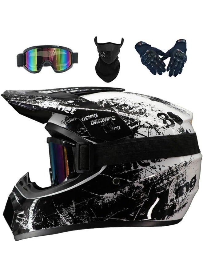 4-Piece Full Face Racing Motorcycle Helmet Kit Protective Gear Motorcycle Helmets Street Bike Racing Moto Helmet Cartoon Car Helmet Electric Car Helmet Suitable For Young Boys And Girls 