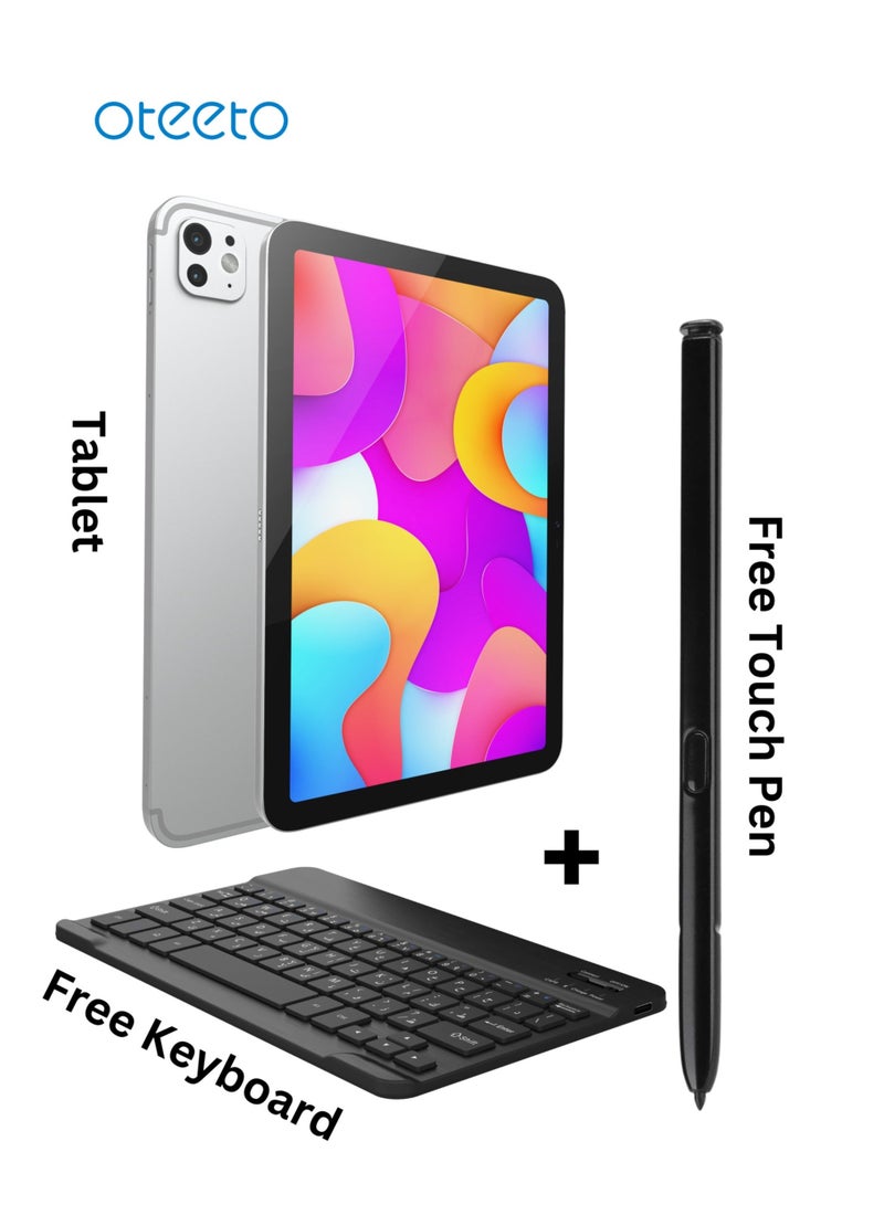 Oteeto TAB 15 10.1-Inch Android 13 Tablet – 8GB RAM, 512GB ROM, 4G/5G Dual SIM, Octa-Core Processor – Premium iOS-Style UI – Flip Cover & Wireless Keyboard Included – 6000mAh Battery, 13MP Rear + 8MP Front Cameras – Stylish Tablet for Study, Work & Fun - Image 1
