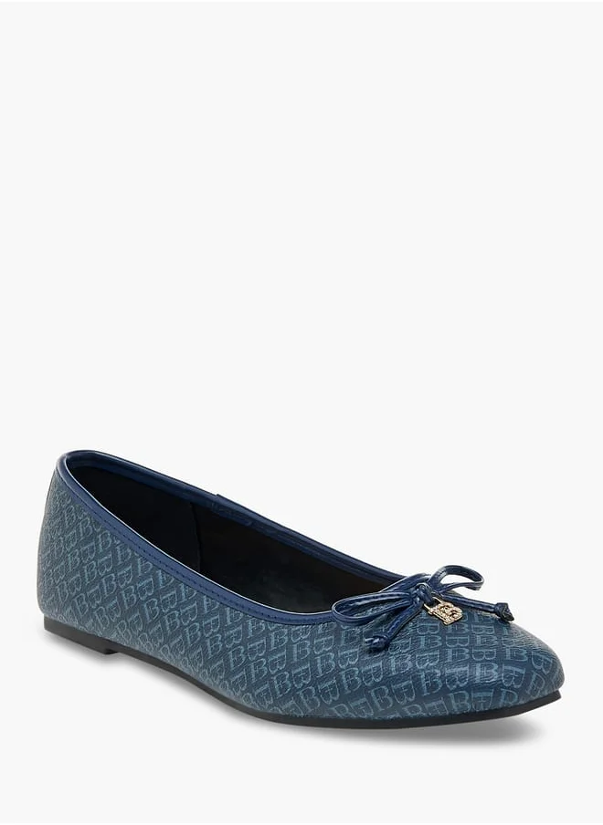 فلورا بيلا من شو إكسبرس Women's Monogram Print Slip-On Ballerina Shoes with Bow Detail