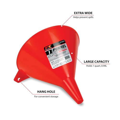 Performance Tool W4064 All Purpose Funnel 1 Quart Capacity Red - Image 3