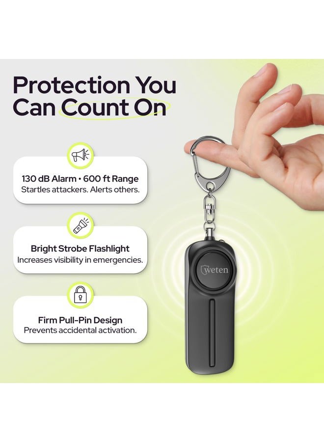 WETEN Personal Alarm Keychain for Women Self Defense - Loud Safety Whistle Alert Device with LED Light – 130 dB Emergency Security Handheld Siren Key Chain , Black - Image 2