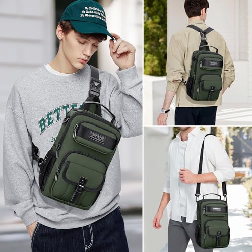 WITZMAN Sling Bag for Men Convertible Travel Sling Backpack USB Charging Port Lightweight Crossbody Shoulder Casual Daypackï¼ˆB698 Army Greenï¼‰ - Image 3