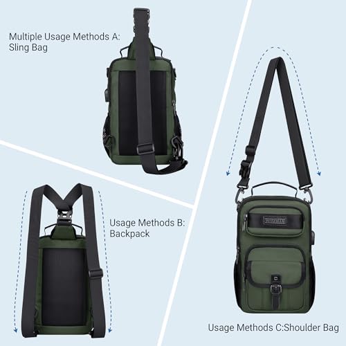 WITZMAN Sling Bag for Men Convertible Travel Sling Backpack USB Charging Port Lightweight Crossbody Shoulder Casual Daypackï¼ˆB698 Army Greenï¼‰ - Image 5