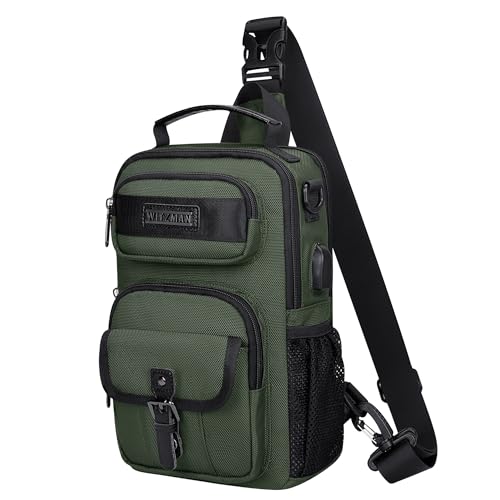 WITZMAN Sling Bag for Men Convertible Travel Sling Backpack USB Charging Port Lightweight Crossbody Shoulder Casual Daypackï¼ˆB698 Army Greenï¼‰ - Image 1