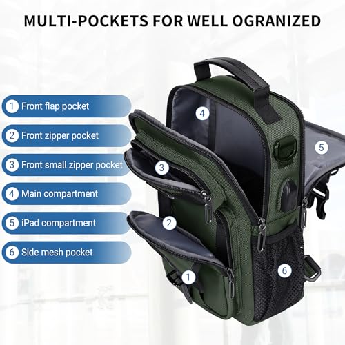 WITZMAN Sling Bag for Men Convertible Travel Sling Backpack USB Charging Port Lightweight Crossbody Shoulder Casual Daypackï¼ˆB698 Army Greenï¼‰ - Image 2