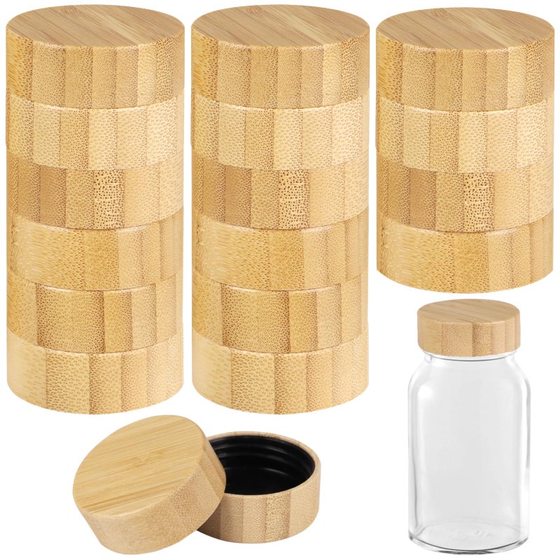 DIMEGON Natural Bamboo Spice Lids - Reusable Leak-proof Wooden Storage Can Lids (16 Pcs, 4oz & 6oz) - Image 1