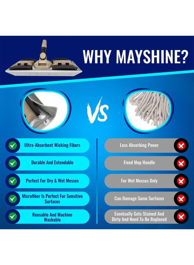 MAYSHINE Microfiber Hardwood Floor Wet and Dry Dust Mop w/ 5 Reusable Pads, 360 Spin Mop System | Use on Wood, Tile, Laminate, Vinyl and More | Flat Mop with 60" Extendable Stainless Steel Handle  - Image 4