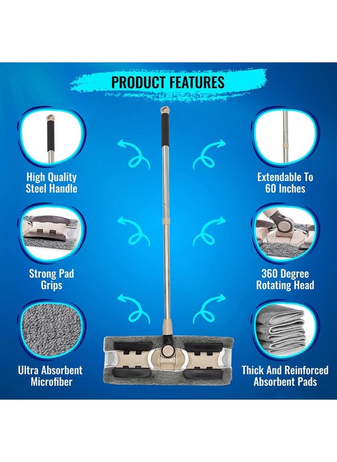 MAYSHINE Microfiber Hardwood Floor Wet and Dry Dust Mop w/ 5 Reusable Pads, 360 Spin Mop System | Use on Wood, Tile, Laminate, Vinyl and More | Flat Mop with 60" Extendable Stainless Steel Handle  - Image 2