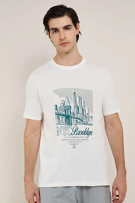 أر أند بي Printed T-Shirt with Crew Neck and Short Sleeves