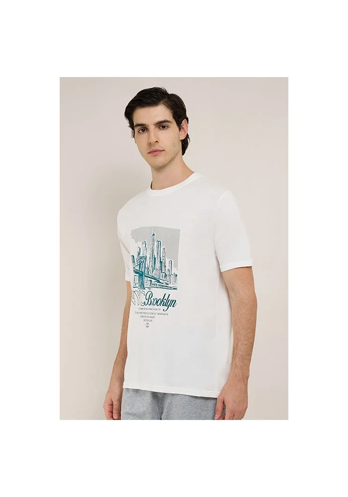 أر أند بي Printed T-Shirt with Crew Neck and Short Sleeves