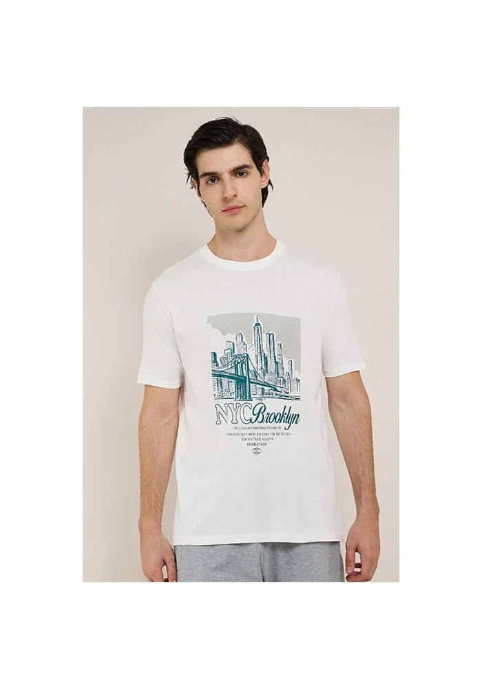 أر أند بي Printed T-Shirt with Crew Neck and Short Sleeves