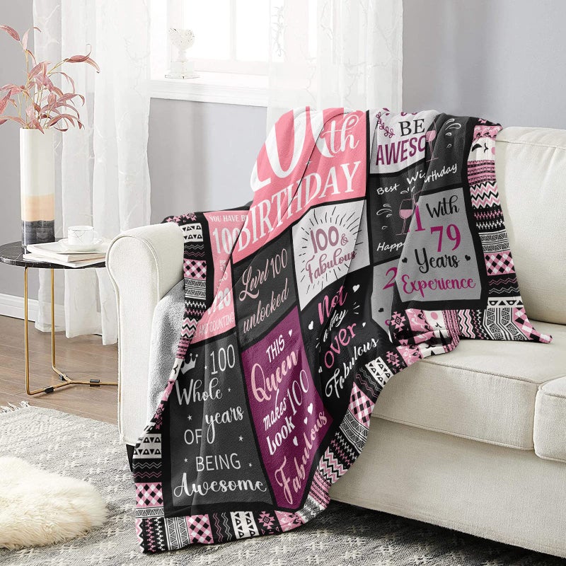 Ivivis Ivivis 100th Birthday Gifts for Women Blanket 60 x50   100th Birthday Party Supplies Decorations  Happy 100th Birthday Gifts for 100 Year Old Woman  1924 Gifts for 100th Birthday Women Mom Grandma - Image 2