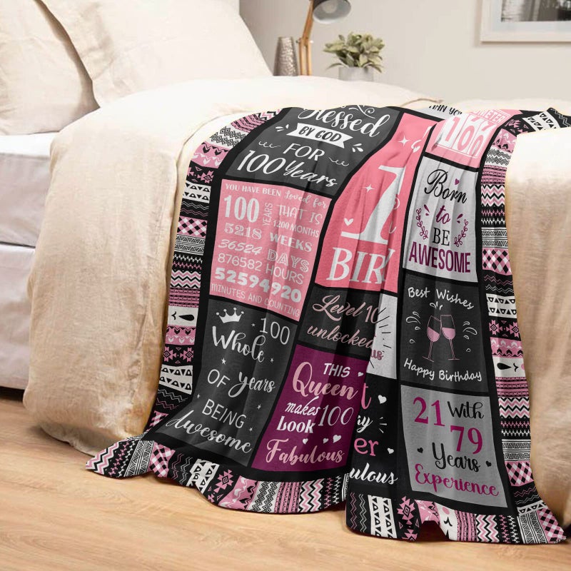 Ivivis Ivivis 100th Birthday Gifts for Women Blanket 60 x50   100th Birthday Party Supplies Decorations  Happy 100th Birthday Gifts for 100 Year Old Woman  1924 Gifts for 100th Birthday Women Mom Grandma - Image 3