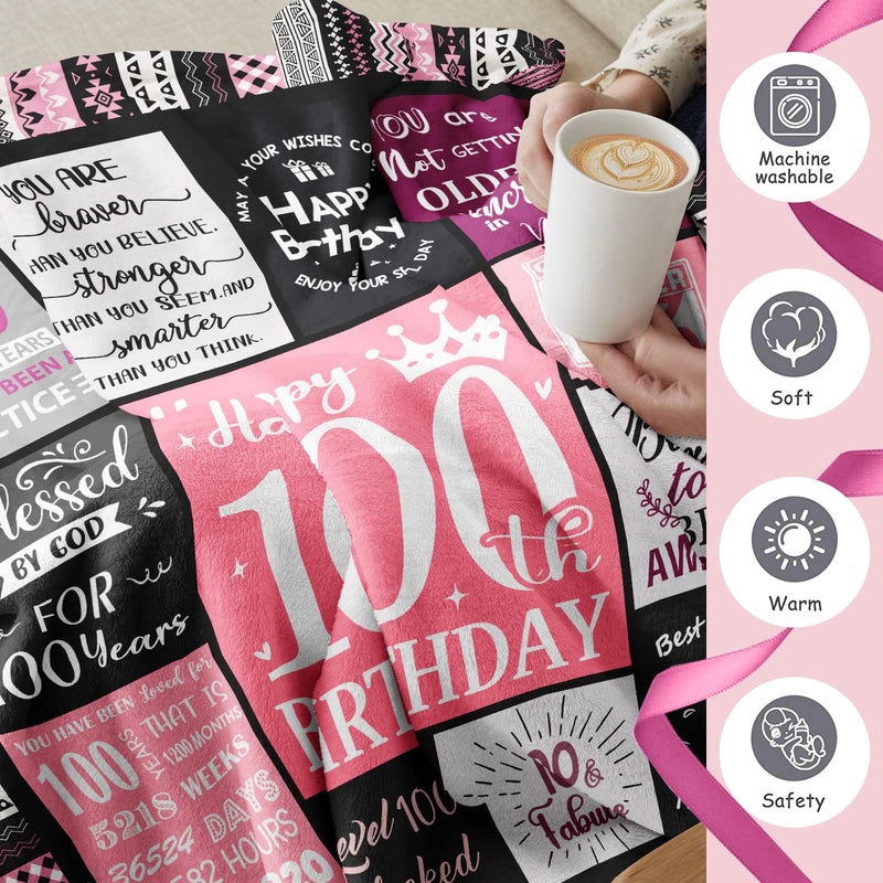 Ivivis Ivivis 100th Birthday Gifts for Women Blanket 60 x50   100th Birthday Party Supplies Decorations  Happy 100th Birthday Gifts for 100 Year Old Woman  1924 Gifts for 100th Birthday Women Mom Grandma - Image 5