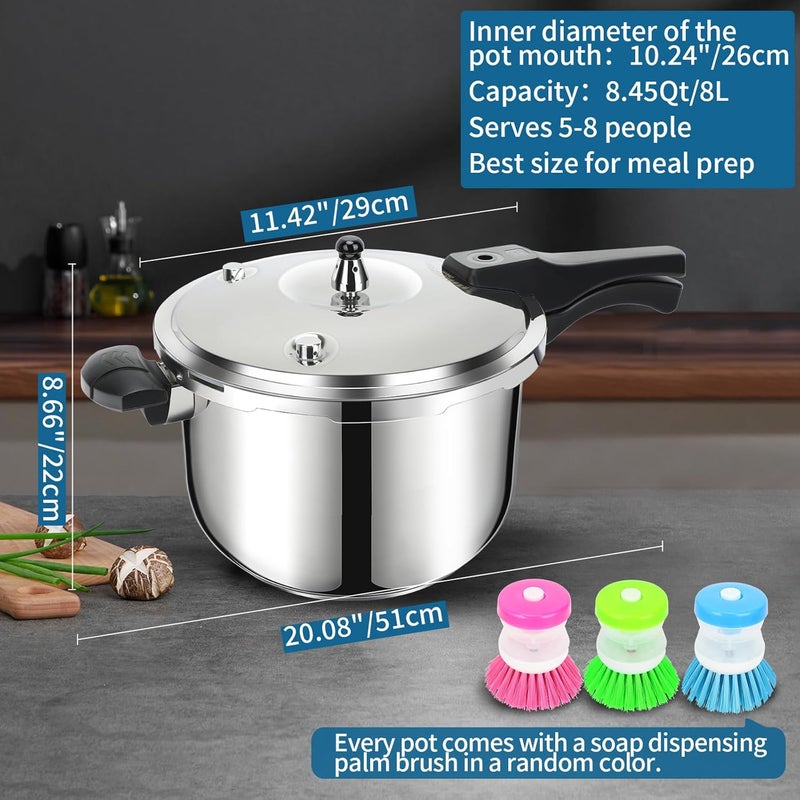 Peterboo Stainless Steel Pressure Cooker, Peterboo 8.45 Quart Induction Compatible Thickened Pressure Cooker with Spring Valve Safeguard Devices, Compatible with Gas & Induction Cooker 5-9 Members Use - Image 5