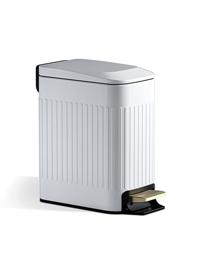 Arabest Small Bathroom Trash Can with Lid Soft Close-6L/1.6 Gal Slim Step Garbage Can-Metal Pedal Wastebasket-Narrow Rectangle Garbage Container Bin for Corner Office, Bedroom, Toilet, Live Room-White  - Image 1