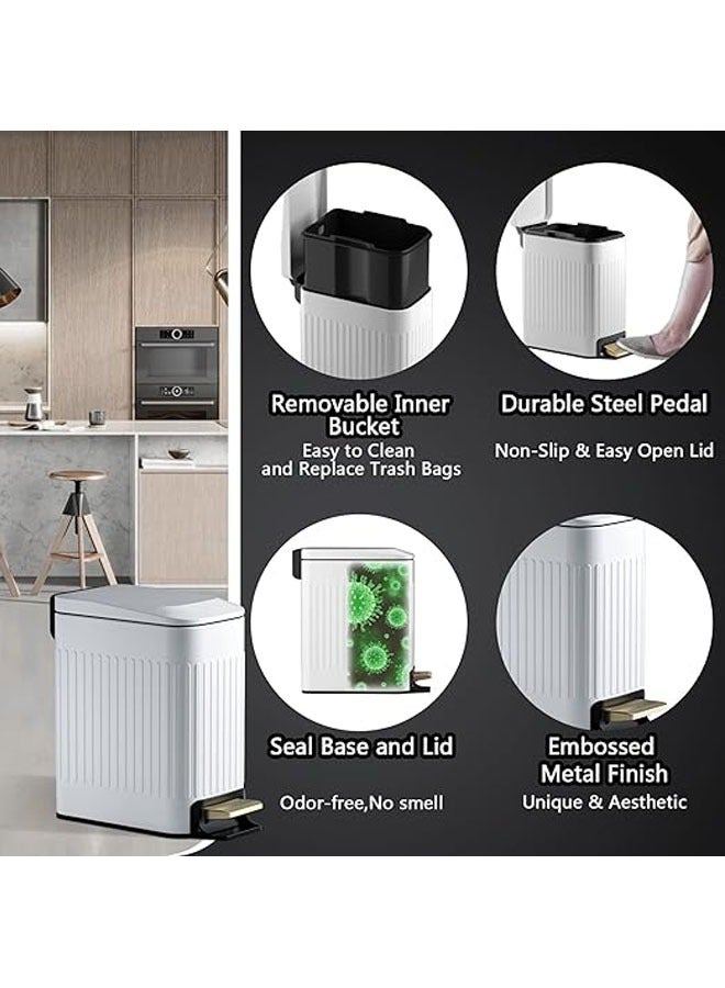 Arabest Small Bathroom Trash Can with Lid Soft Close-6L/1.6 Gal Slim Step Garbage Can-Metal Pedal Wastebasket-Narrow Rectangle Garbage Container Bin for Corner Office, Bedroom, Toilet, Live Room-White  - Image 4