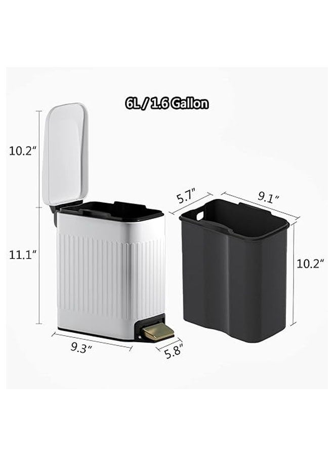 Arabest Small Bathroom Trash Can with Lid Soft Close-6L/1.6 Gal Slim Step Garbage Can-Metal Pedal Wastebasket-Narrow Rectangle Garbage Container Bin for Corner Office, Bedroom, Toilet, Live Room-White  - Image 5