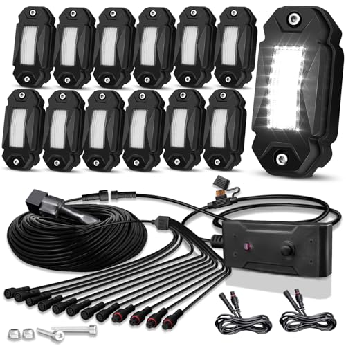 LEDMIRCY Pure White Rock Lights Kit with Switch Wire Harness 12PCS LED Rock Lights White for Off Road Trucks ATV UTV SUV RZR Underglow Trail Rig Light High Power Under Body Waterproof Shockproof - Image 1