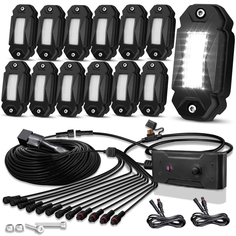LEDMIRCY Pure White Rock Lights Kit with Switch Wire Harness 12PCS LED Rock Lights White for Off Road Trucks ATV UTV SUV RZR Underglow Trail Rig Light High Power Under Body Waterproof Shockproof - Image 3