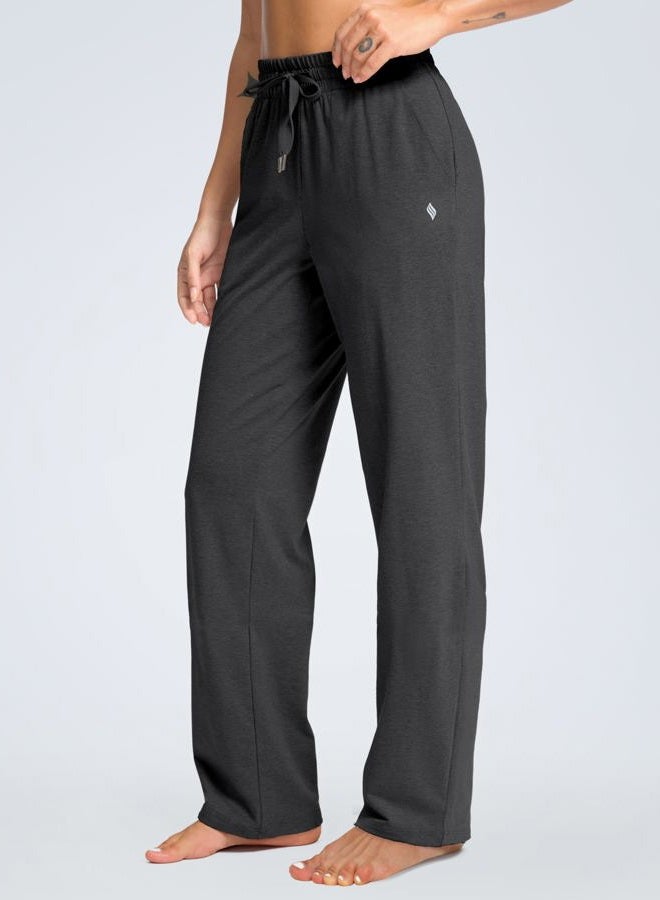 SANTINY 31"/33"/35" Women's Tall Cotton Sweatspants Yoga Lounge Casual Pants Open Bottom Sweat Pants for Women with Pockets, Black, S - Image 2