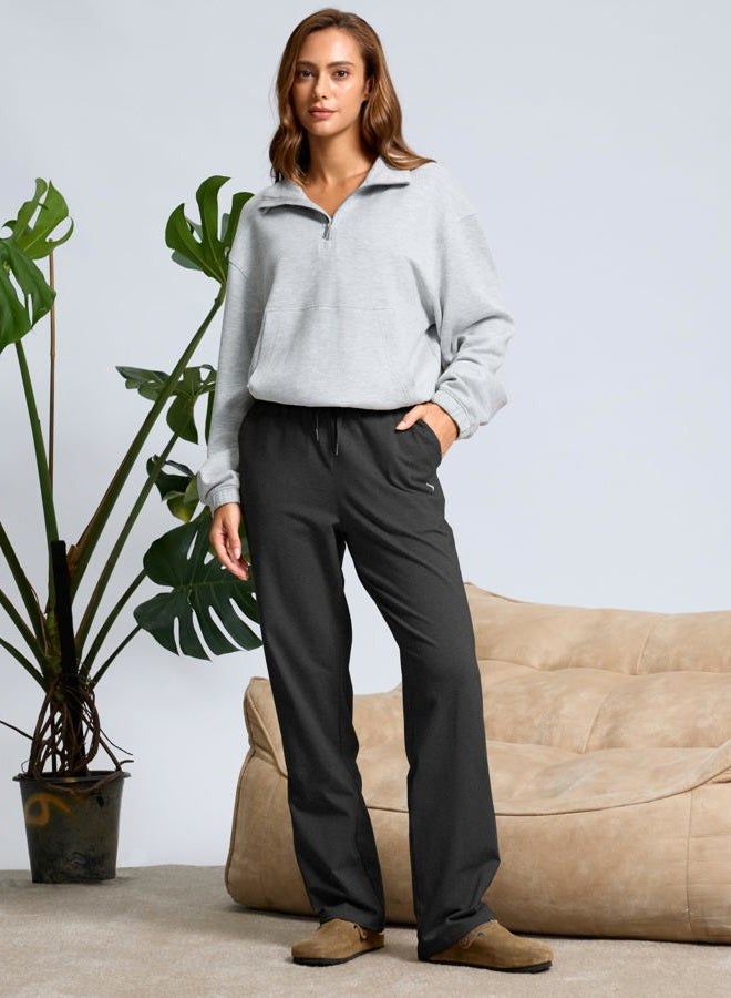 SANTINY 31"/33"/35" Women's Tall Cotton Sweatspants Yoga Lounge Casual Pants Open Bottom Sweat Pants for Women with Pockets, Black, S - Image 3