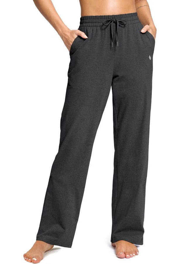 SANTINY 31"/33"/35" Women's Tall Cotton Sweatspants Yoga Lounge Casual Pants Open Bottom Sweat Pants for Women with Pockets, Black, S - Image 1