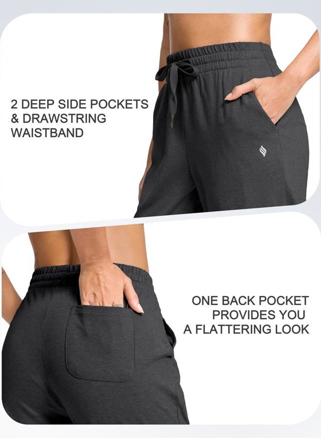 SANTINY 31"/33"/35" Women's Tall Cotton Sweatspants Yoga Lounge Casual Pants Open Bottom Sweat Pants for Women with Pockets, Black, S - Image 5