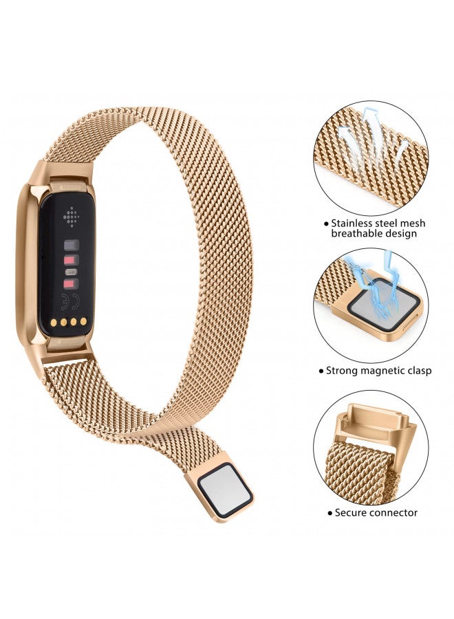 Vanjua Vanjua Metal Band Compatible with Fitbit Luxe Bands, Stainless Steel Mesh Loop Adjustable Wristband Replacement Strap for Fitbit Luxe/Luxe Special Edition Fitness Tracker Women Men (Rose Gold) - Image 2