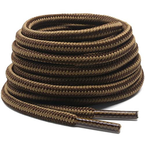 DELELE 2 Pair Round Boot Laces Outdoor Hiking Walking Shoelaces Light Brown Coffee Striped Shoe Lace Work Shoe Strings 28 inch - Image 1