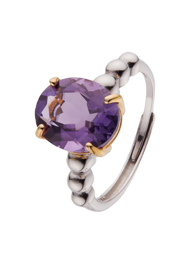 New S925 Sterling Silver Natural Yellow Crystal Amethyst Topaz Color Treasure Ring Female Live  elry