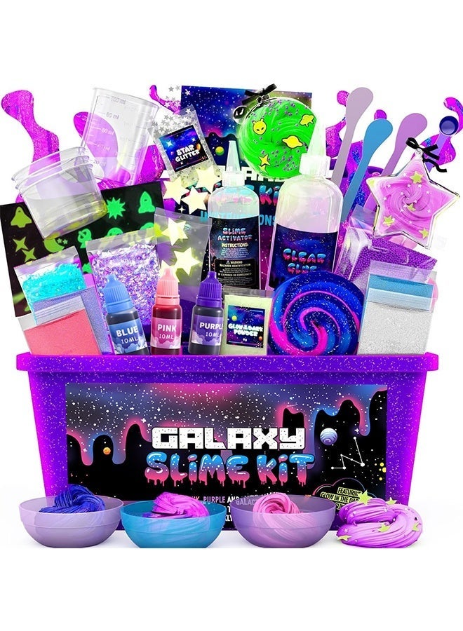 Beauenty Space Slime Kit for Kids 8-12 Years Old, DIY Space Slime Kit with Glow-in-the-Dark Stickers and Galaxy Glitter, Fun Cosmic Craft for Creative Play, Birthday Gift for Boys and Girls - Image 1
