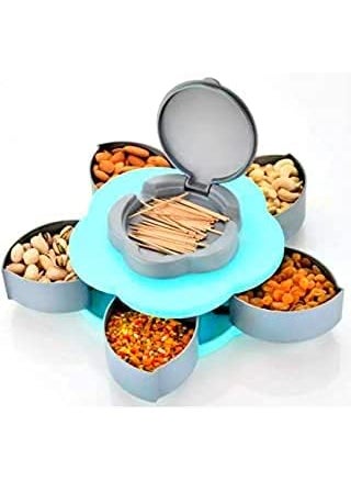 Harshivam Harshivam 5 Petals Candy Box Serving Rotating Tray Dry Fruit Candy Chocolate Snacks Storage BoxStorage Container Masala Box for Home Kitchen Pack of 1  - Image 1
