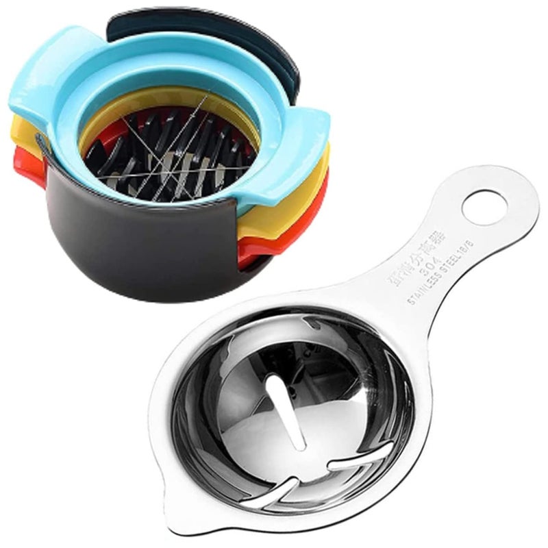 KASQUE Stainless Steel Egg Slicer Boiled Egg Slicer Fruit Slicer Egg Yolk White Separator Egg Strainer Spoon Set of 2 - Image 1