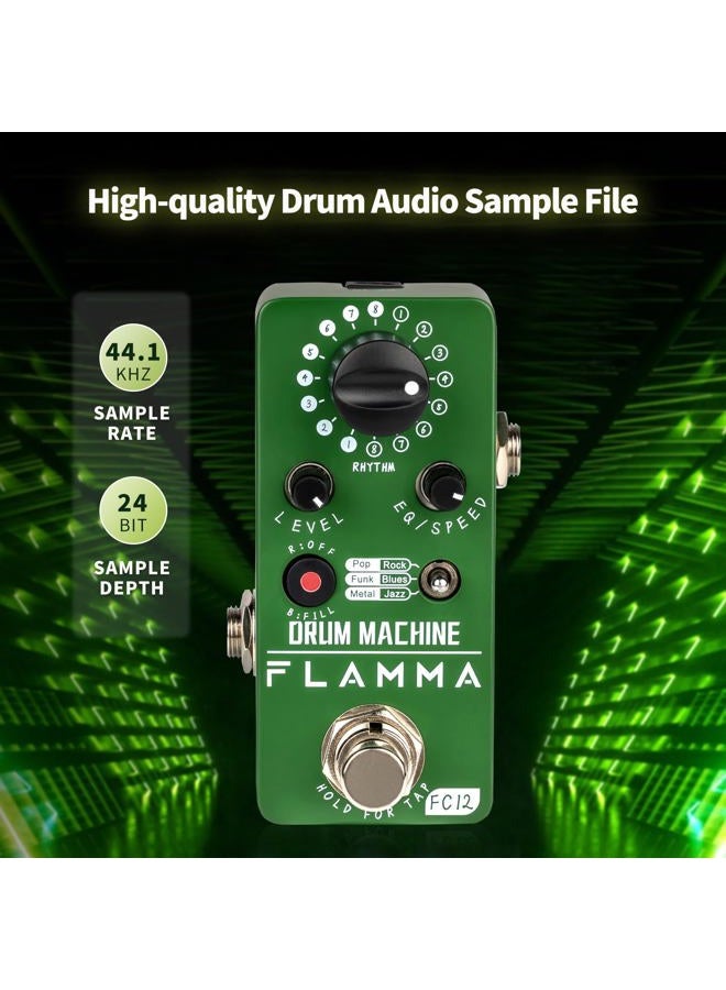 FLAMMA FC12 Drum Machine Guitar Pedal Drum Pedal with Real-Time FILL Function, Guitar Effect Pedal with 48 Drum Grooves 6 Music Styles & Tap Tempo EQ Presets, 44.1kHz/24Bit Mini Pedal - Image 4