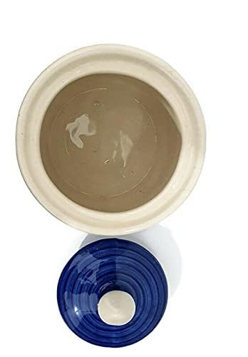 EARTHYSTONE Handpainted & Handcrafted Ceramic Handi and jar with Lid - 400 ml (Multi Colour) | Dahi Handi | Serving Handi | Biryani Handi (Blue and White) mathani Handi - Image 3