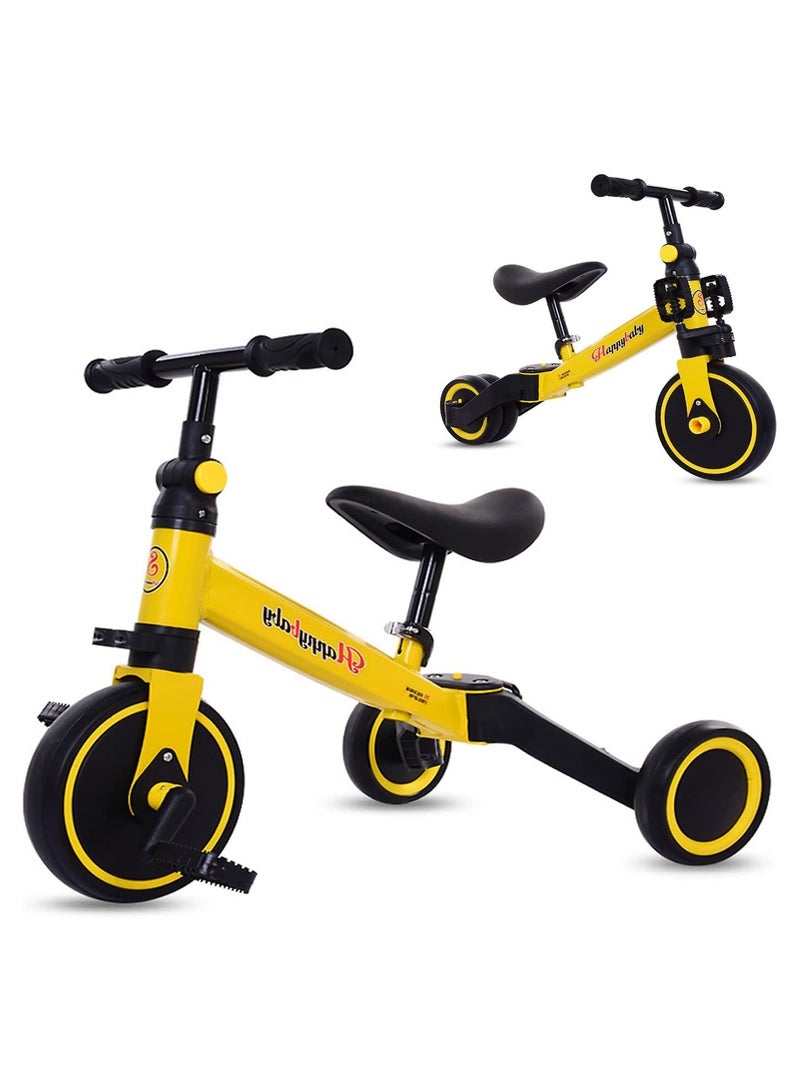 Kimaya 3-in-1 Baby Tricycle with 3 Wheels, Kids Pedal Tricycle for 1-4 Years Old, Toddler Tricycle for Indoor-Outdoor, Balance Bike with Removable Pedal for Boys and Girls (Yellow)  - Image 1