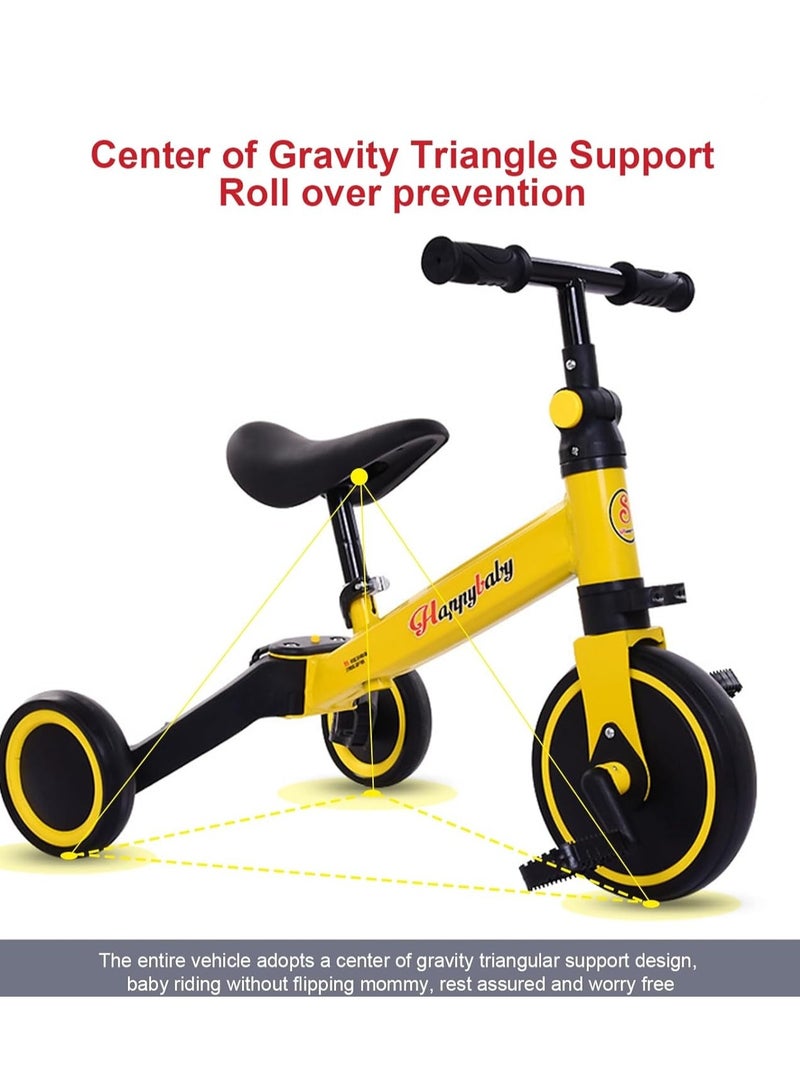 Kimaya 3-in-1 Baby Tricycle with 3 Wheels, Kids Pedal Tricycle for 1-4 Years Old, Toddler Tricycle for Indoor-Outdoor, Balance Bike with Removable Pedal for Boys and Girls (Yellow)  - Image 3