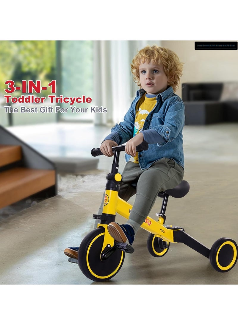 Kimaya 3-in-1 Baby Tricycle with 3 Wheels, Kids Pedal Tricycle for 1-4 Years Old, Toddler Tricycle for Indoor-Outdoor, Balance Bike with Removable Pedal for Boys and Girls (Yellow)  - Image 2