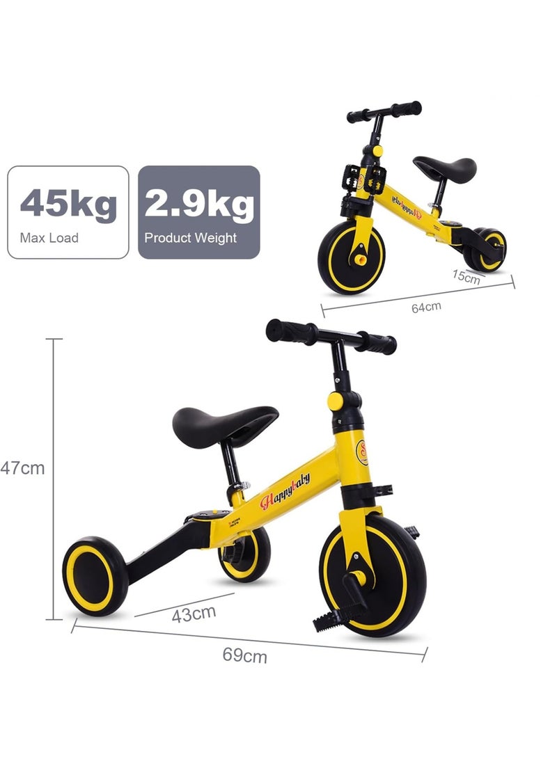 Kimaya 3-in-1 Baby Tricycle with 3 Wheels, Kids Pedal Tricycle for 1-4 Years Old, Toddler Tricycle for Indoor-Outdoor, Balance Bike with Removable Pedal for Boys and Girls (Yellow)  - Image 4