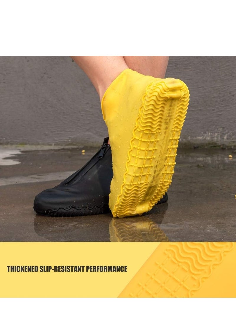 SYOSI أغطية أحذية المطر قابلة لإعادة الاستخدام قابلة للطي غير قابلة للانزلاق مع سحاب مقاومة للأحذية غير القابلة للانزلاق قابلة للغسل للرجال والنساء باللون الأصفر - Image 3