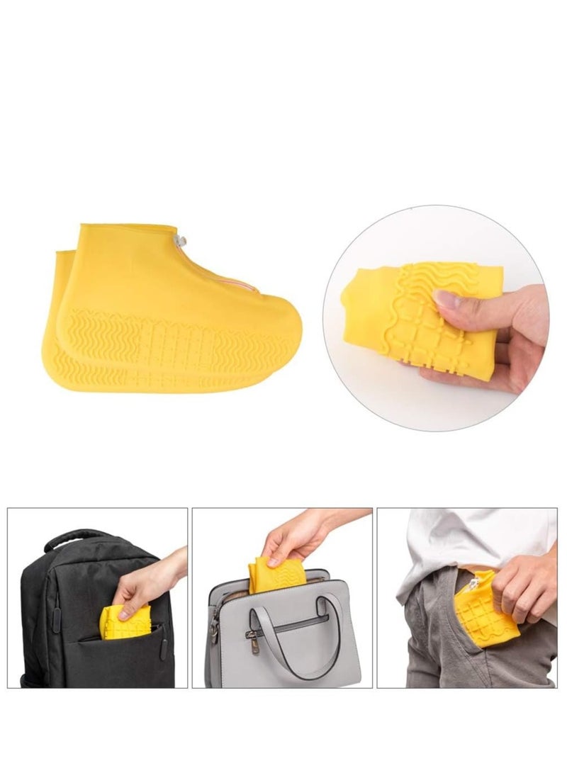SYOSI أغطية أحذية المطر قابلة لإعادة الاستخدام قابلة للطي غير قابلة للانزلاق مع سحاب مقاومة للأحذية غير القابلة للانزلاق قابلة للغسل للرجال والنساء باللون الأصفر - Image 4