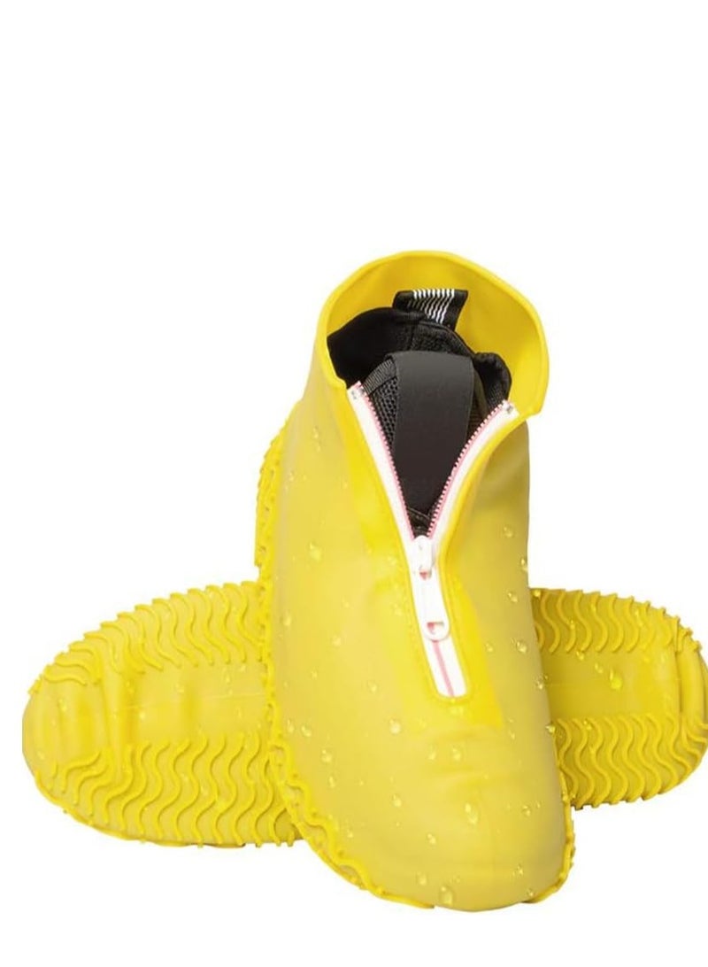 SYOSI أغطية أحذية المطر قابلة لإعادة الاستخدام قابلة للطي غير قابلة للانزلاق مع سحاب مقاومة للأحذية غير القابلة للانزلاق قابلة للغسل للرجال والنساء باللون الأصفر - Image 1