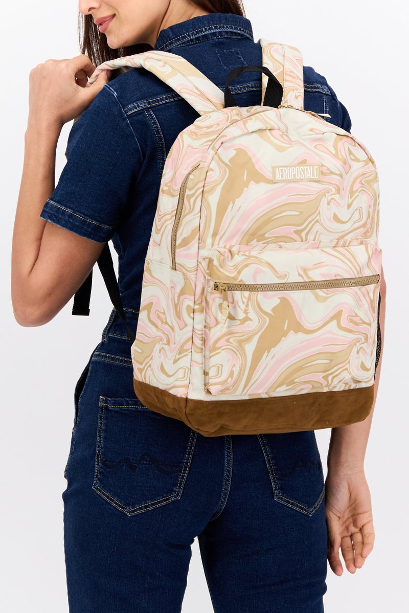Women Textured Brand Logo Bag Pack 44 H x 32 L x 14 W cm, Beige